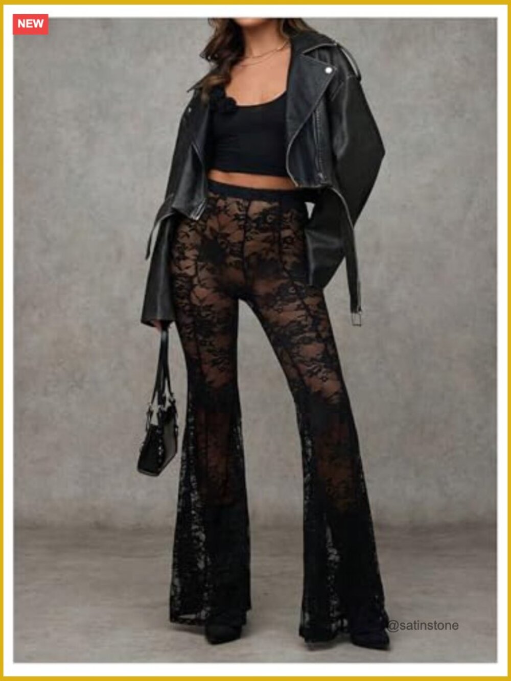 Sheer Lace High Waist Flared Leg Pants Bell Bottom Lightweight Summer Outfit - Picture 5 of 6